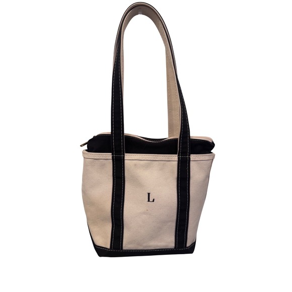 LL Bean Boat and Tote Bag Zip Top Stiff Canvas Monogram L Made in USA Vintage M - Picture 7 of 10